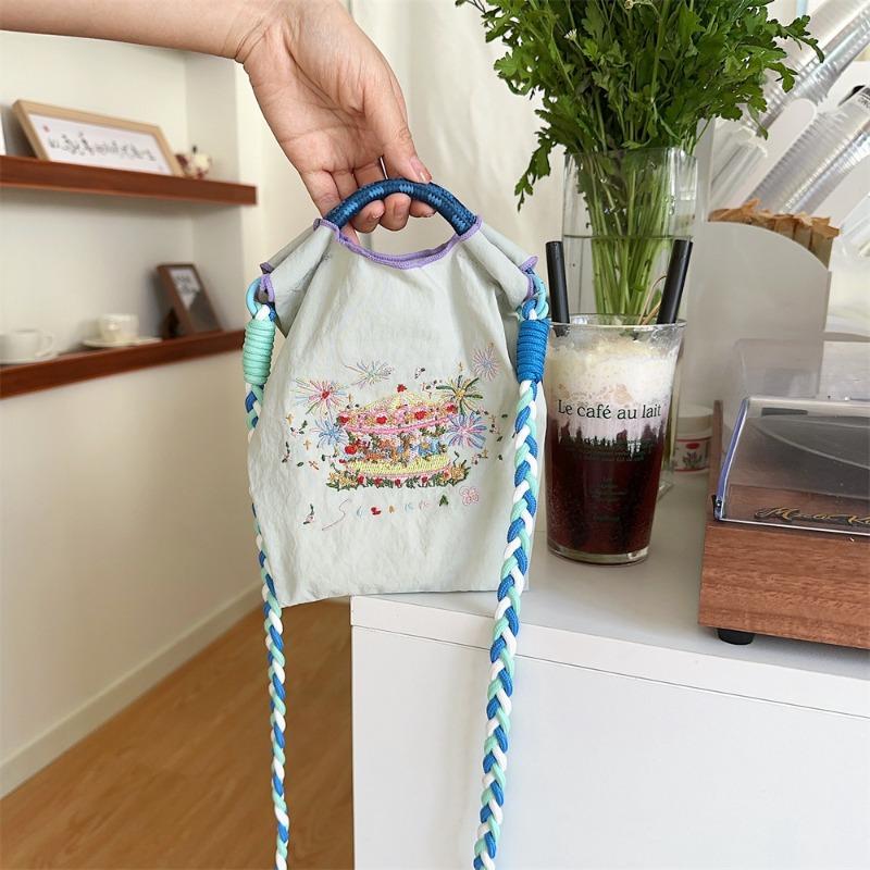 42 Mini Embroidered Small Cloth Bag Oxford Cloth Hand Bag Student Crossbody Portable Lipstick Mobile Phone Storage Bag