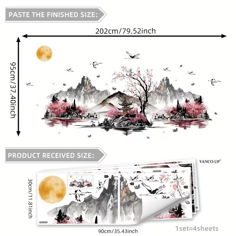 Creative Ink Painting Realistic Landscape Wall Stickers, Home Decoration And Beautification Stickers, Self-Adhesive