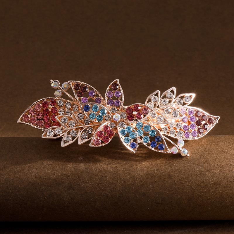 Clip de Primavera de Circonita Blanca Flor de Pedrería Brillante Clip Superior Clip Horizontal Elegante Adorno para el Cabello de Moda para Madres