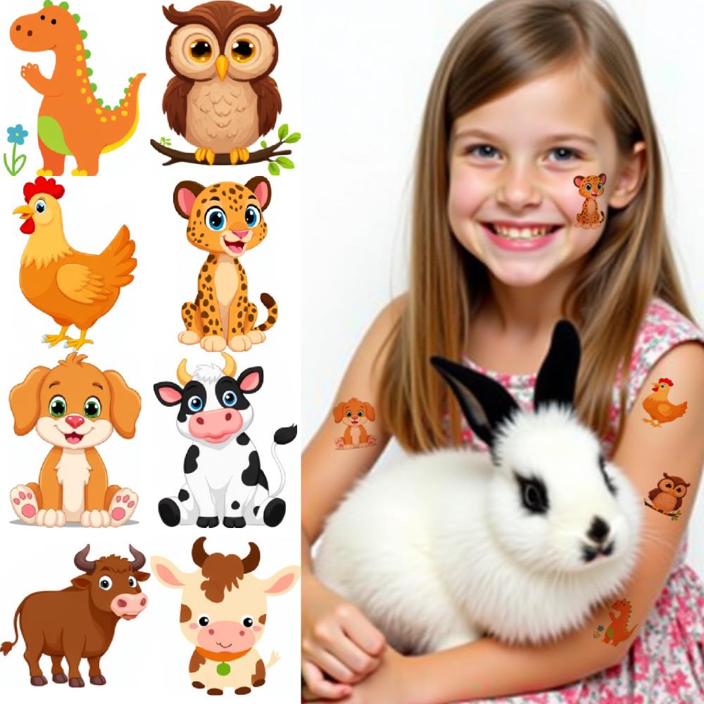 54pcs Temporary Tattoo Cartoon Giraffe Sticker Dinosaur Sticker Lion Sticker For Cheeks Shoulders Children