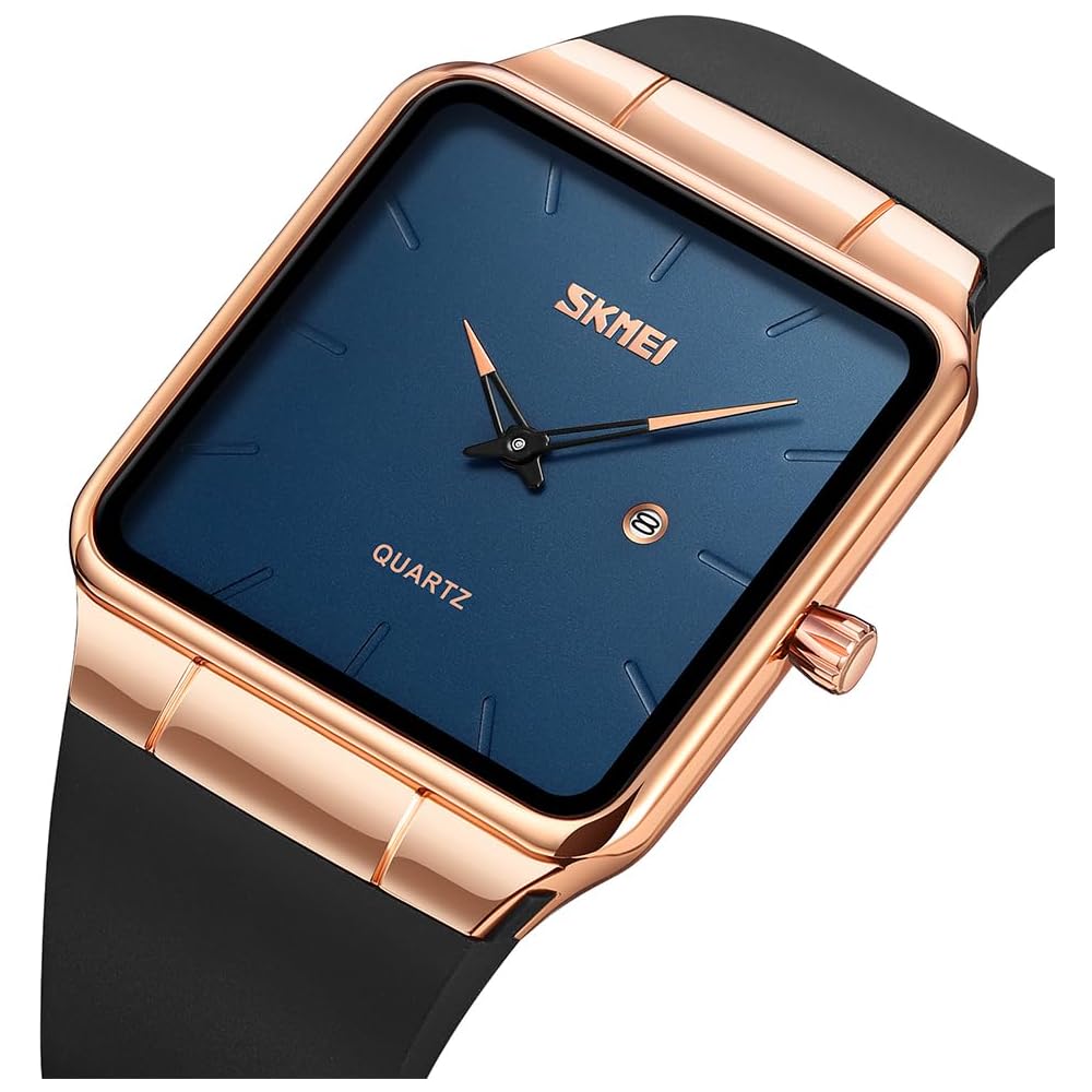 Square Men's Watch Leather Band Black Simple Slim Stylish Waterproof Business Casual Rose Gold Blue