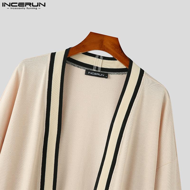 INCERUN Cardigan oversize da uomo in stile preppy lavorato a maglia a maniche lunghe