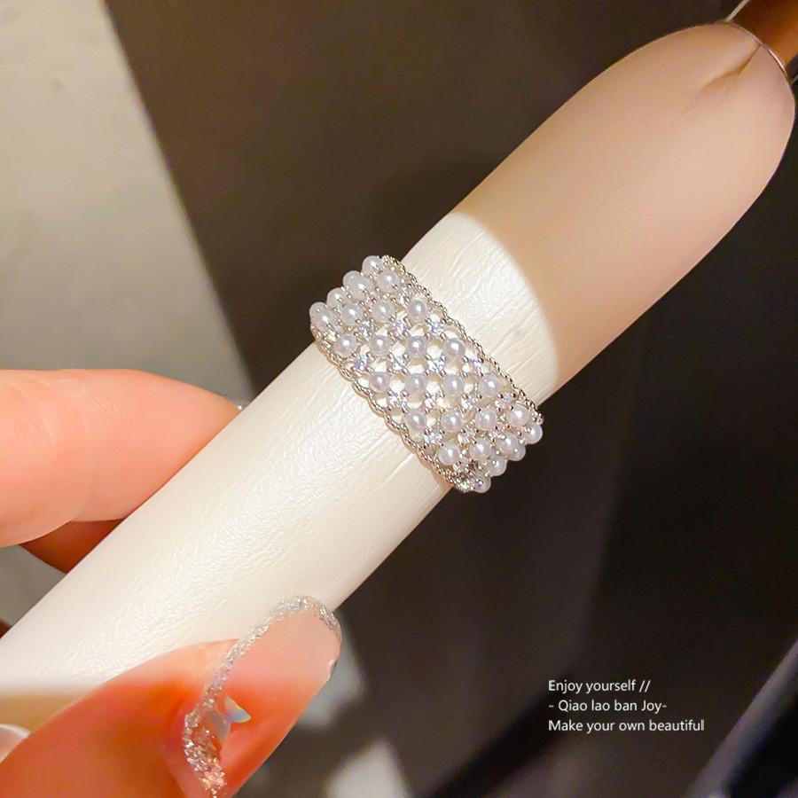 Pearl Leaf Open Ring For Women With Sparkling Crystals Elegant Summer Jewelry