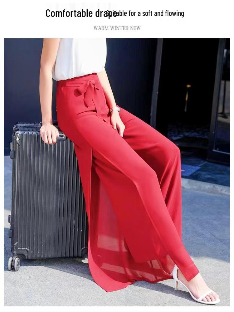 Women's High-Waist Chiffon Wide-Leg Summer Pants with Slit
