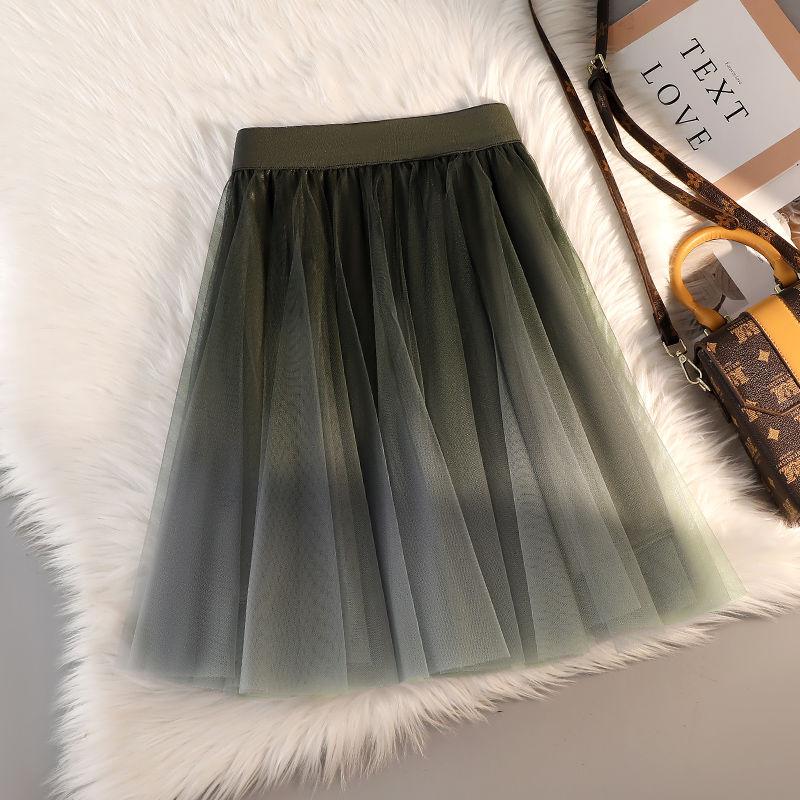 

Мини-юбка из сетчатой ткани с постепенным переходом цвета, женская летняя юбка с высокой талией, пышная юбка в стиле феи А-силуэта M серый