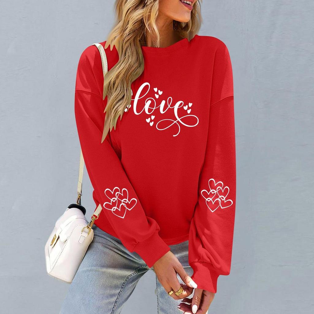 Damers Moderiktiga Lediga Långärmade Hals Valentindags Tryck Pullover Sweatshirt