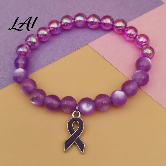 Versatile Commuting Casual Bracelet Breast Cancer Awareness Bracelets for Women Ribbon Support Ornament Charm Beaded Elastic Bracelet Encouragement