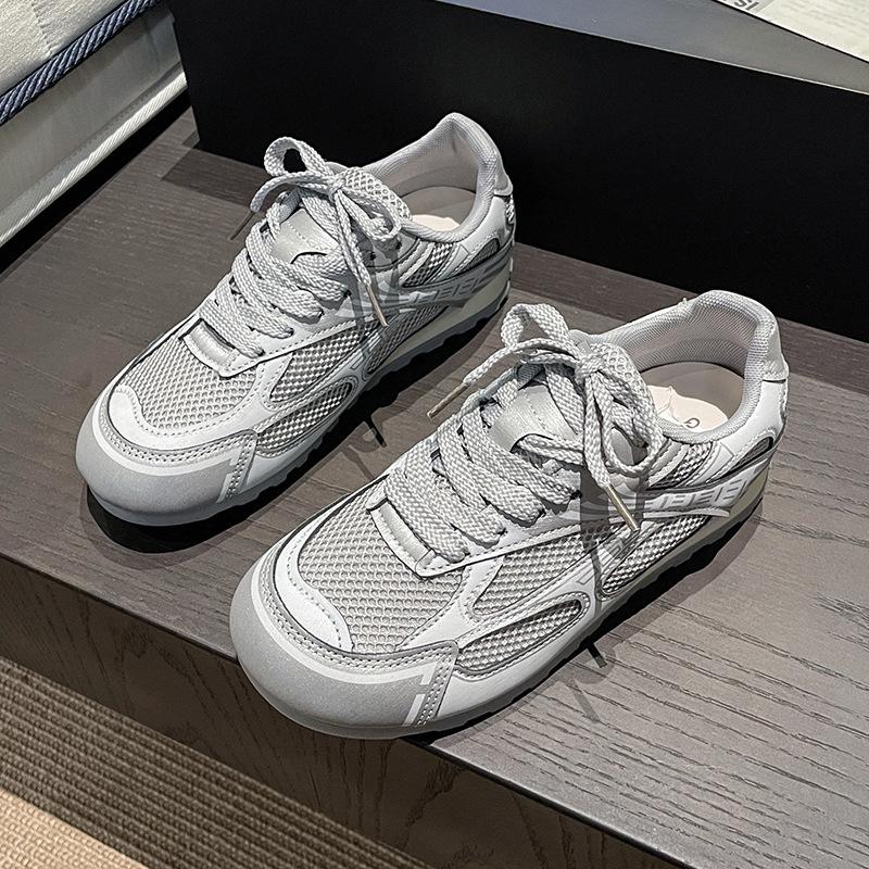 Thick-soled Mesh Forrest Gump Shoes Women's 2025 Autumn New Silver German Training Shoes Round Head Versatile Casual Breathable Sports Shoes