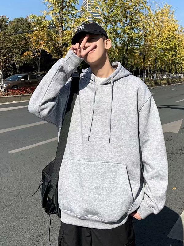 Men's Loose Fit Hooded Sweatshirt, New 2025 Style, Light Gray, Casual Jacket for Spring/Autumn/Winter