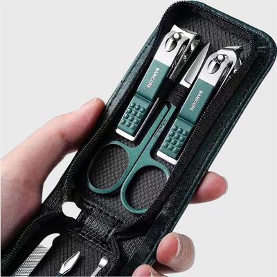 Tragbares 6-teiliges Nagelpflegeset: Dunkelgrüner Nagelknipser, Schere, Ohrlöffel, Pediküre-Werkzeuge