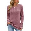 Women's Round Neck Brushed Ribbed Long Sleeve T-Shirt Lace Cuff Loose Solid Color Casual Top Autumn Winter