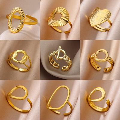 Round Hollow Rings For Women Gold Color Stainless Steel Hoop Open Rings Fashion Personality Waterproof Metal Jewelry Accessories