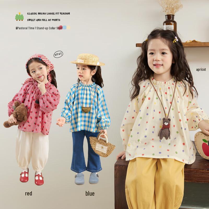 LUSON Toddler Girls  Polka Dot Stand-Collar Long Sleeve Shirt 100