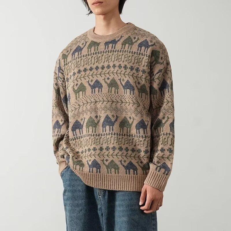 Men's Sweater2024Autumn and Winter New Cartoon Trendy round Neck Jacquard Pullover Knitting Outer Wear Underwear Sweater Men