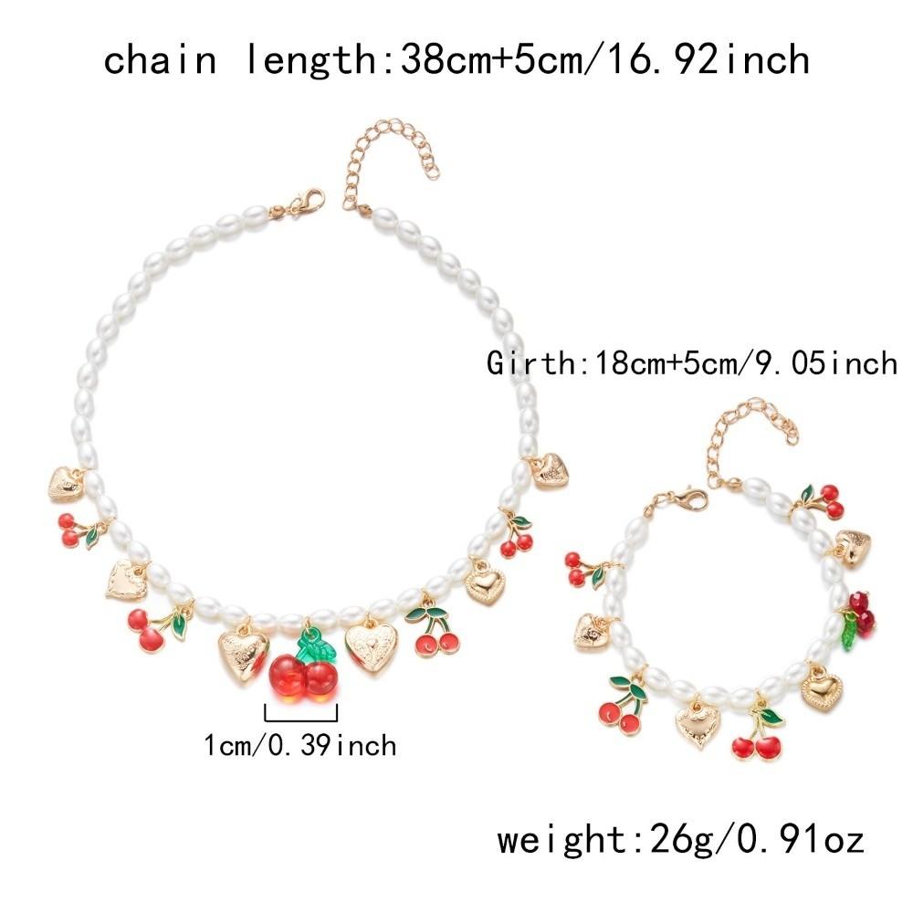 Collier Élégant avec Breloque Cœur Collier Ras-du-cou Doux Perle Nouveau Collier Cerise Fruit Bijoux Femme