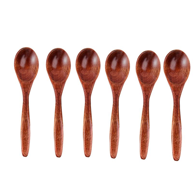 1~6PCS Wooden Spoons Non-Stick Honey Dessert Spoon Coffee Spoons Small Wooden Spoon Coffee Drink Stirrer Teaspoons Tableware