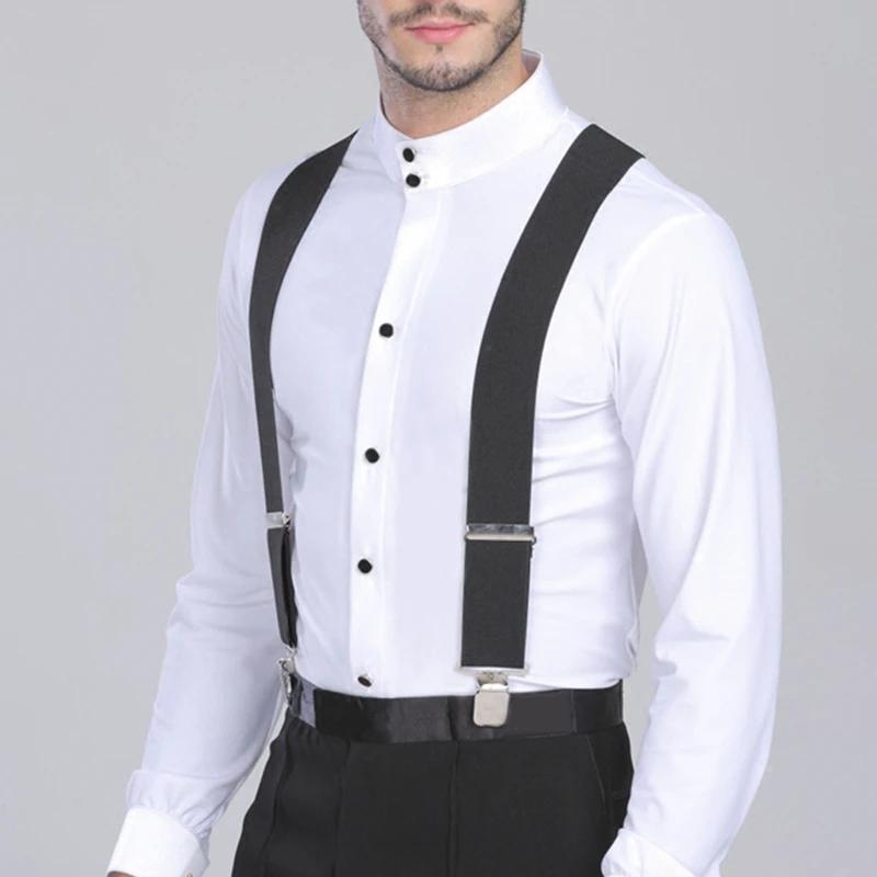 Men Suspenders High Elastic Adjustable 4 Strong Clips Suspender X Back Trousers