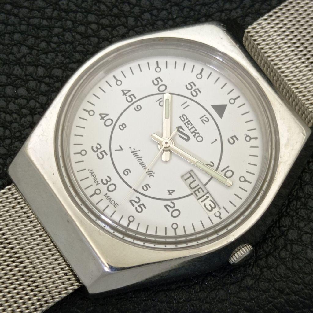 AUTOMATIC 6309A VINTAGE SEIKO 5 JAPAN MENS WHITE COLOR DIAL WATCH A701475-5