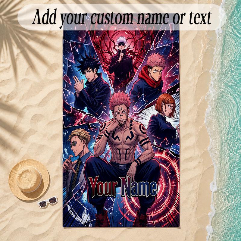 Beach TowelJujutsu Kaisen Custom Name Text Personalized Soft Towel for Beach Pool Indoor Home Decor Gift