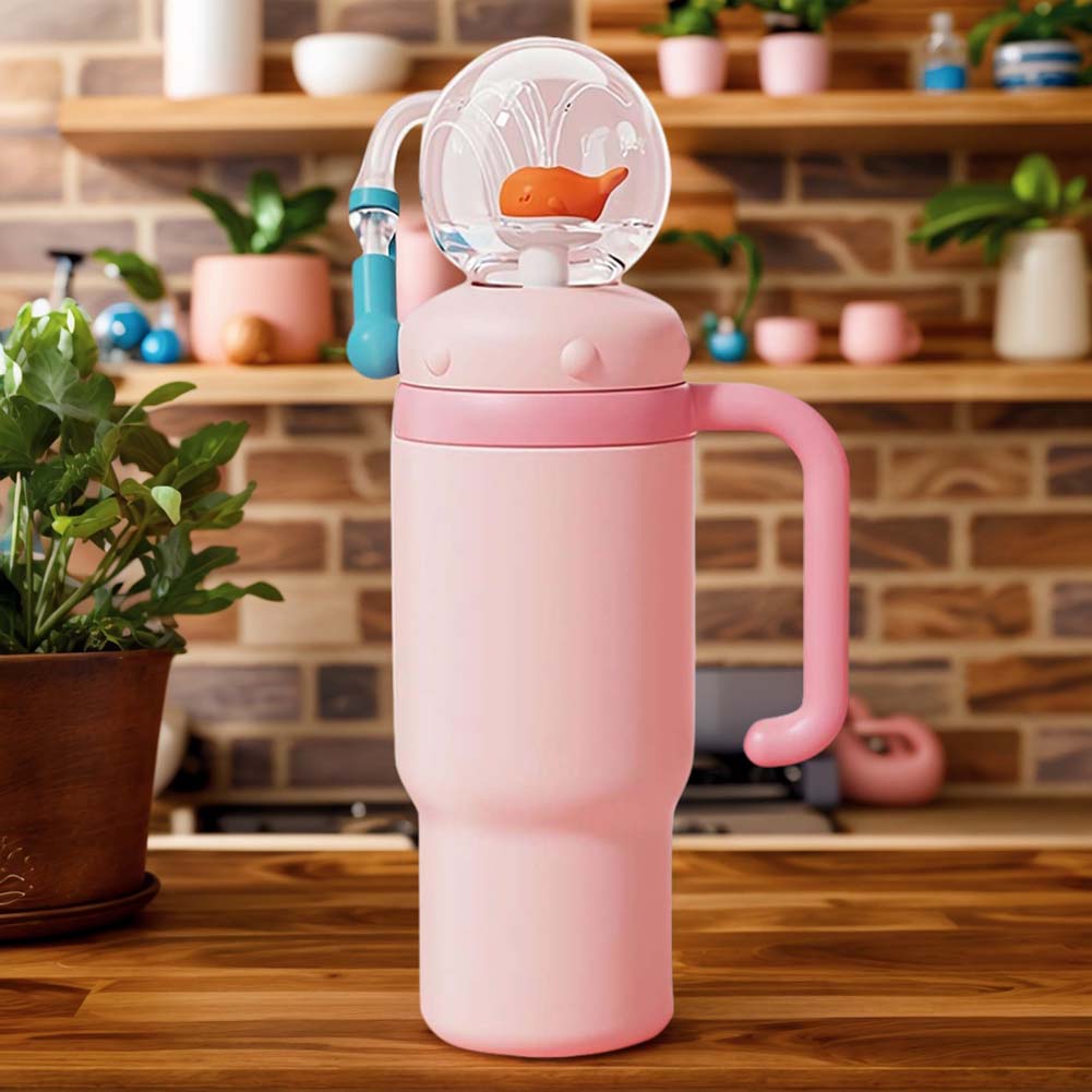 24oz Stainless Steel Whale Fountain Tumbler Straw Water Cups Kids Adults Travel Water Bottles Whale Water Cups Car Water Bottle