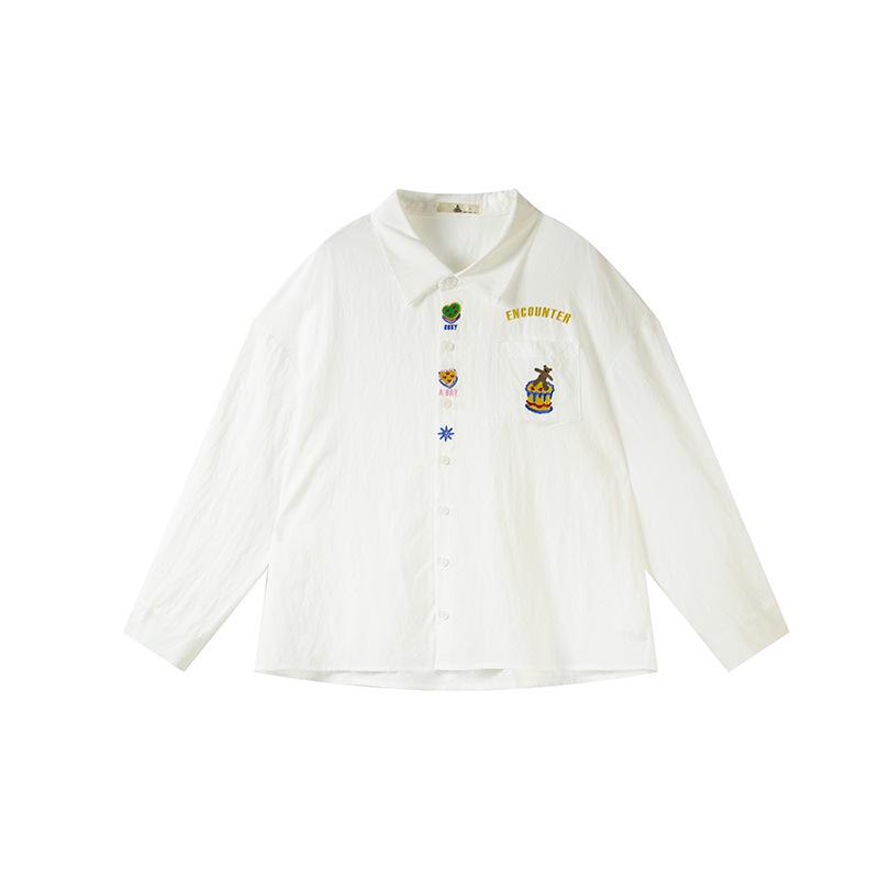 Shuangtian 2026 Spring Plus Size Women s Cartoon Embroidered Long Sleeve Shirt - Casual Wear 4XL белый