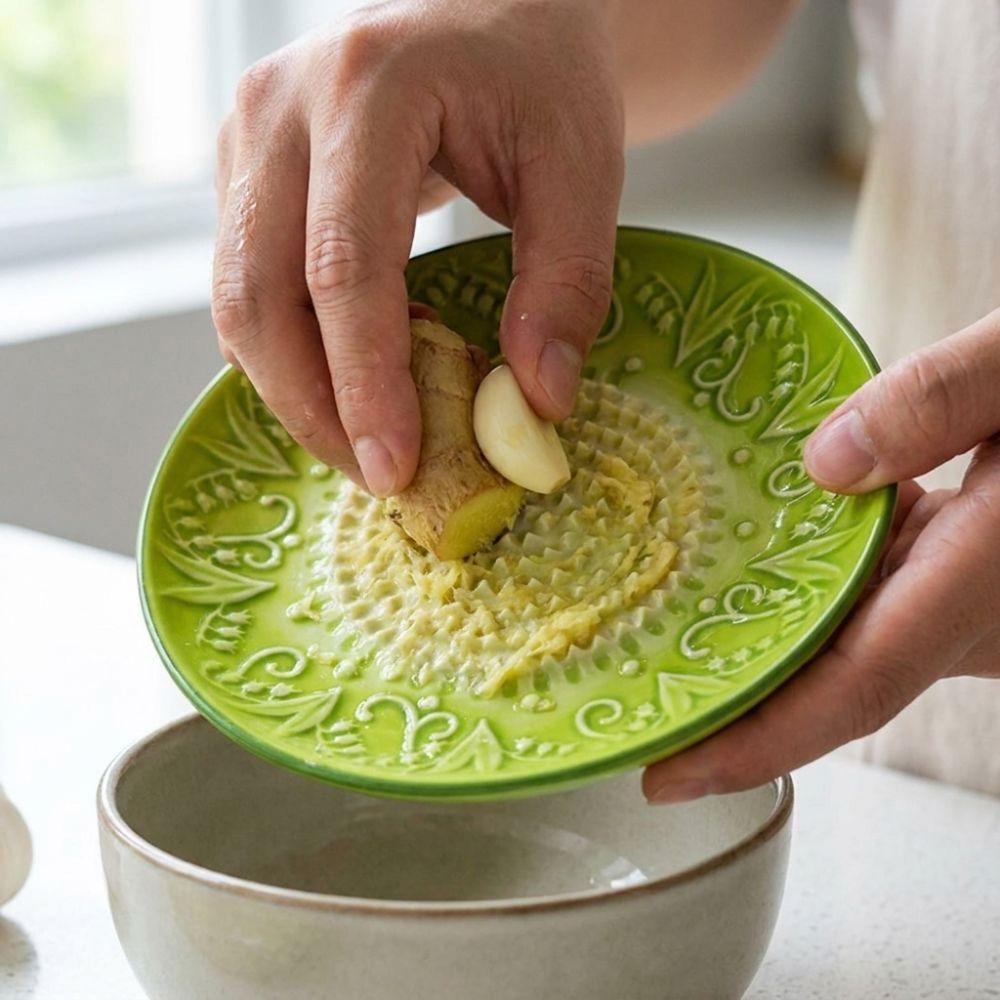 Raised Teeth Ceramic Grater Plate Colorful Embossed Manual Garlic Masher Household Use