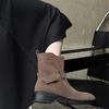 Korean Version of Maillard Leather Matte Round Head Thick Heel Wide Tube Belt Buckle Martin Boots Women's Autumn and Winter Cowboy Boots Short Boots