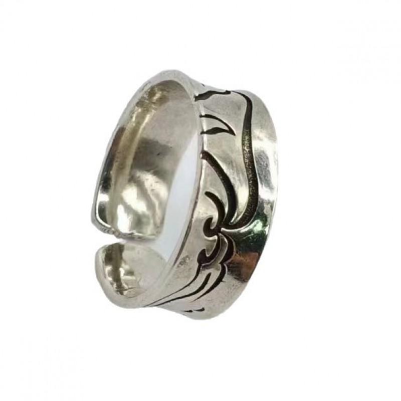 Adjustable Open Ring Men Women Geometric Whale Tail Design Vintage Style Plated Handmade Statement