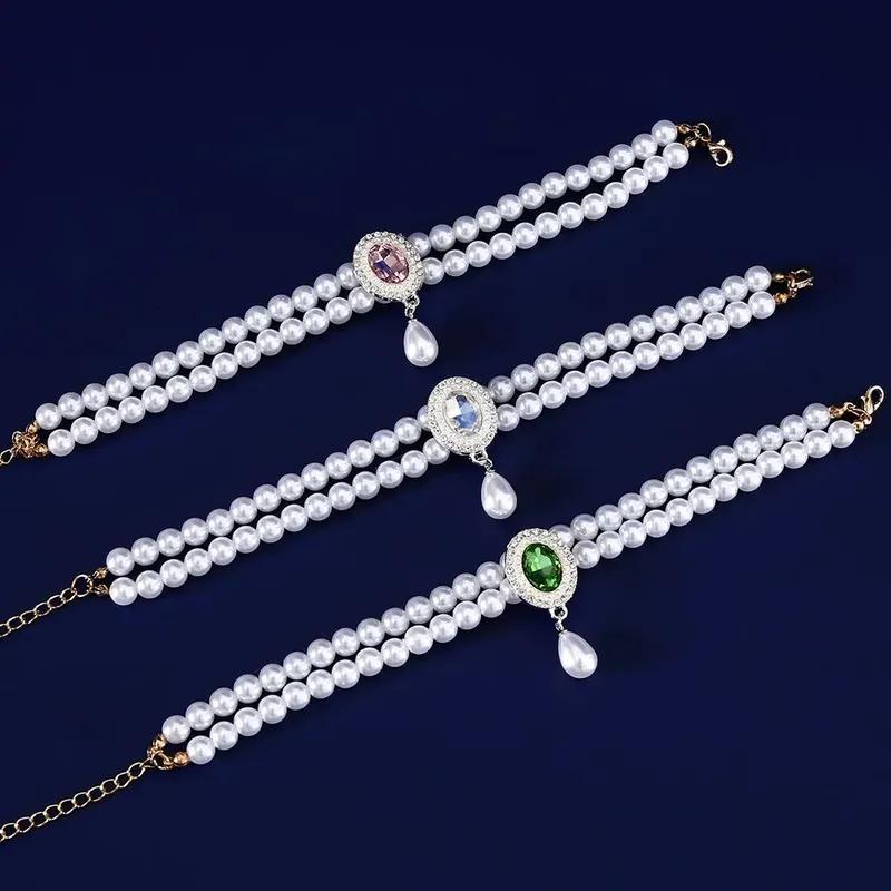 Pet Collar with Double Row Pearls Pendant Small Dogs Cat Pearl Necklace Fashion Accessories for Kitten Puppy Wedding Accessories