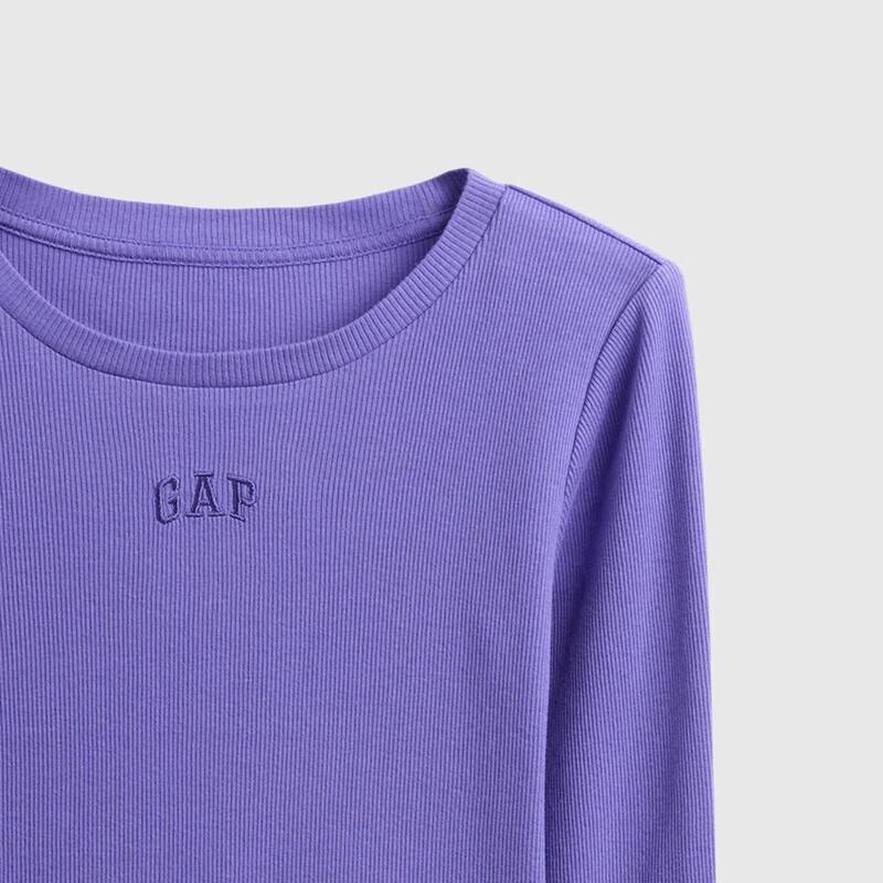 Gap Girls' Logo Embroidered Ribbed Long-Sleeve T-Shirt