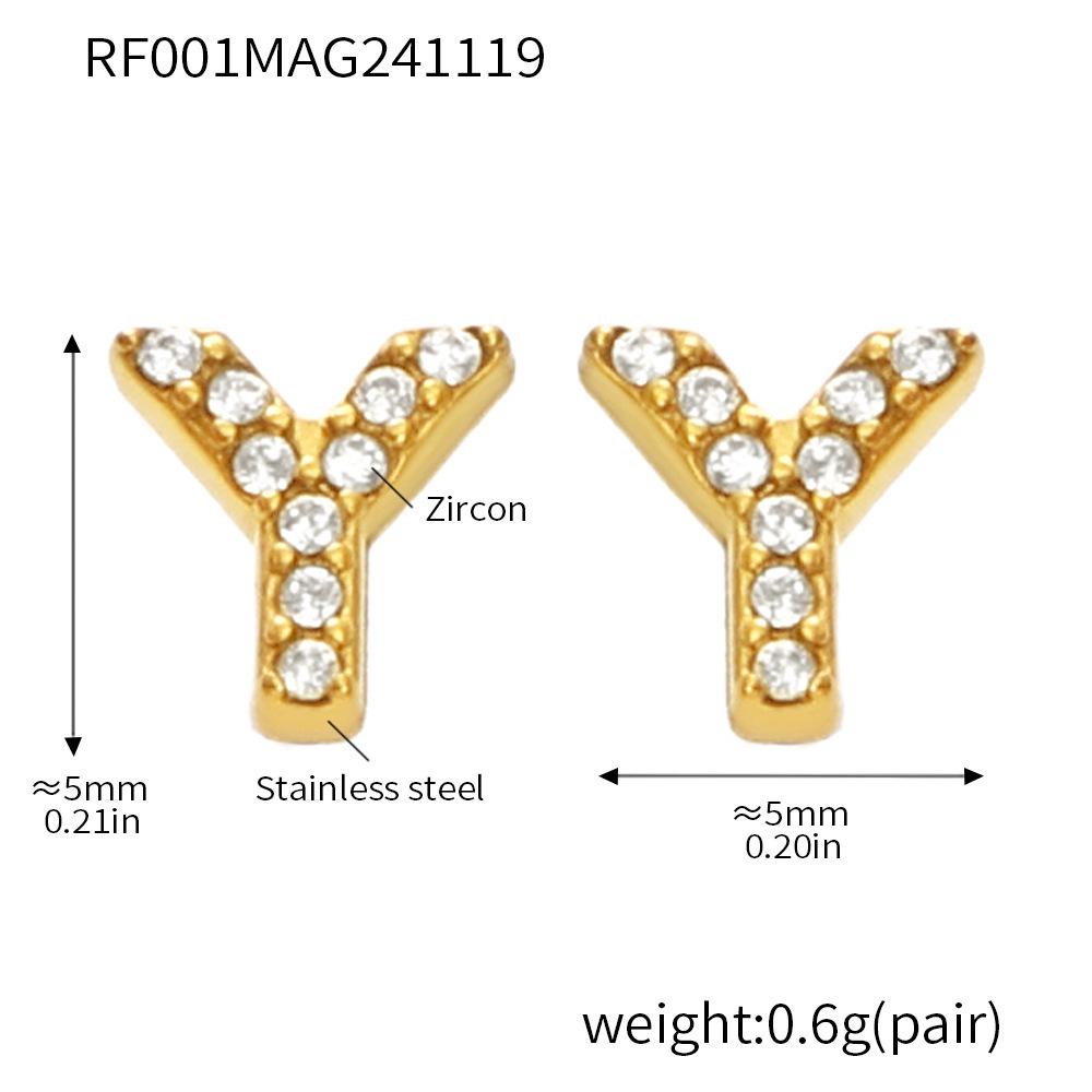 Qiong Yao 26-Letter Zircon Inlaid Jewelry Set: Gold-Plated Titanium Steel Necklace, Bracelet, Ring, and Stud Earrings.
