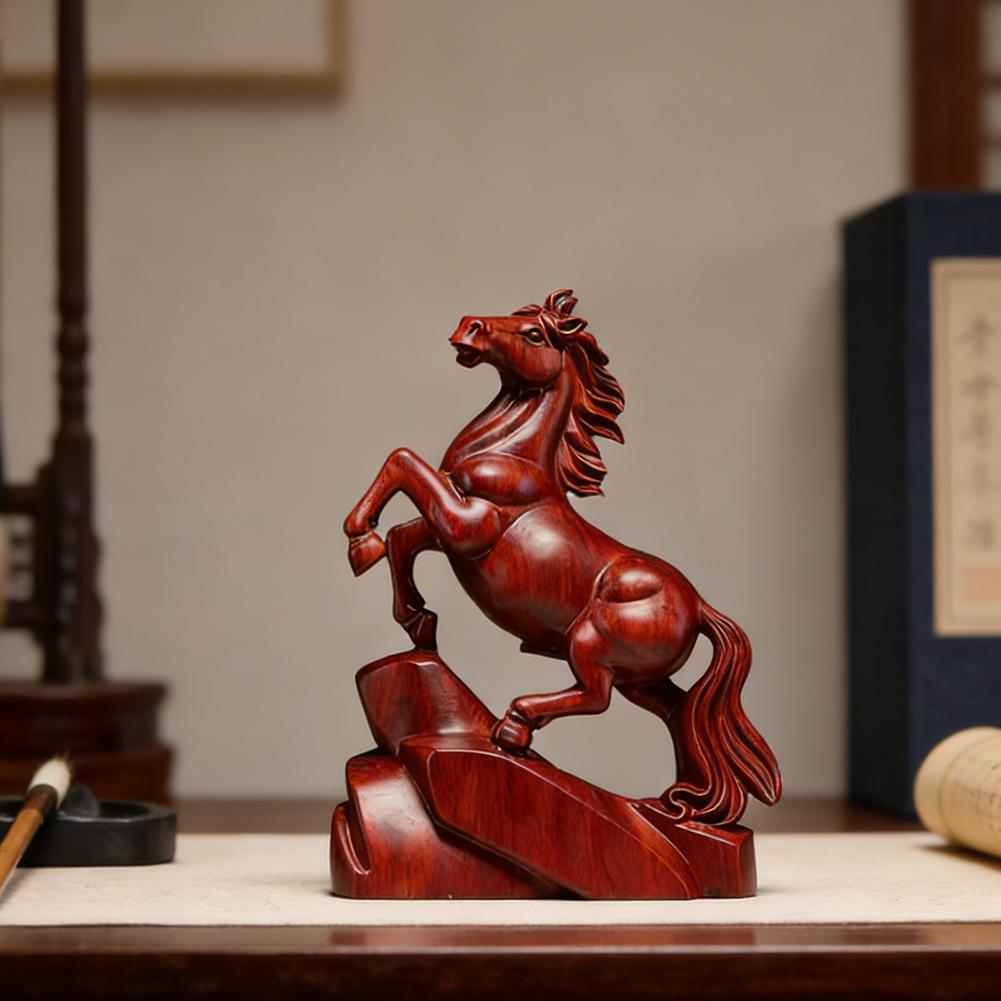 8cm African Padauk Wooden Horse Ornaments Good Luck Gifts For Home Opening Solid Wood Carving Crafts Festive Atmosphere Ornament