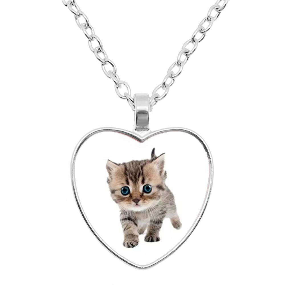 Gepersonaliseerde Kitten Kat Hart Hanger Ketting Dier Vorm Kunst Foto Glas Cabochon Sieraden Kinderen En Vrouwen