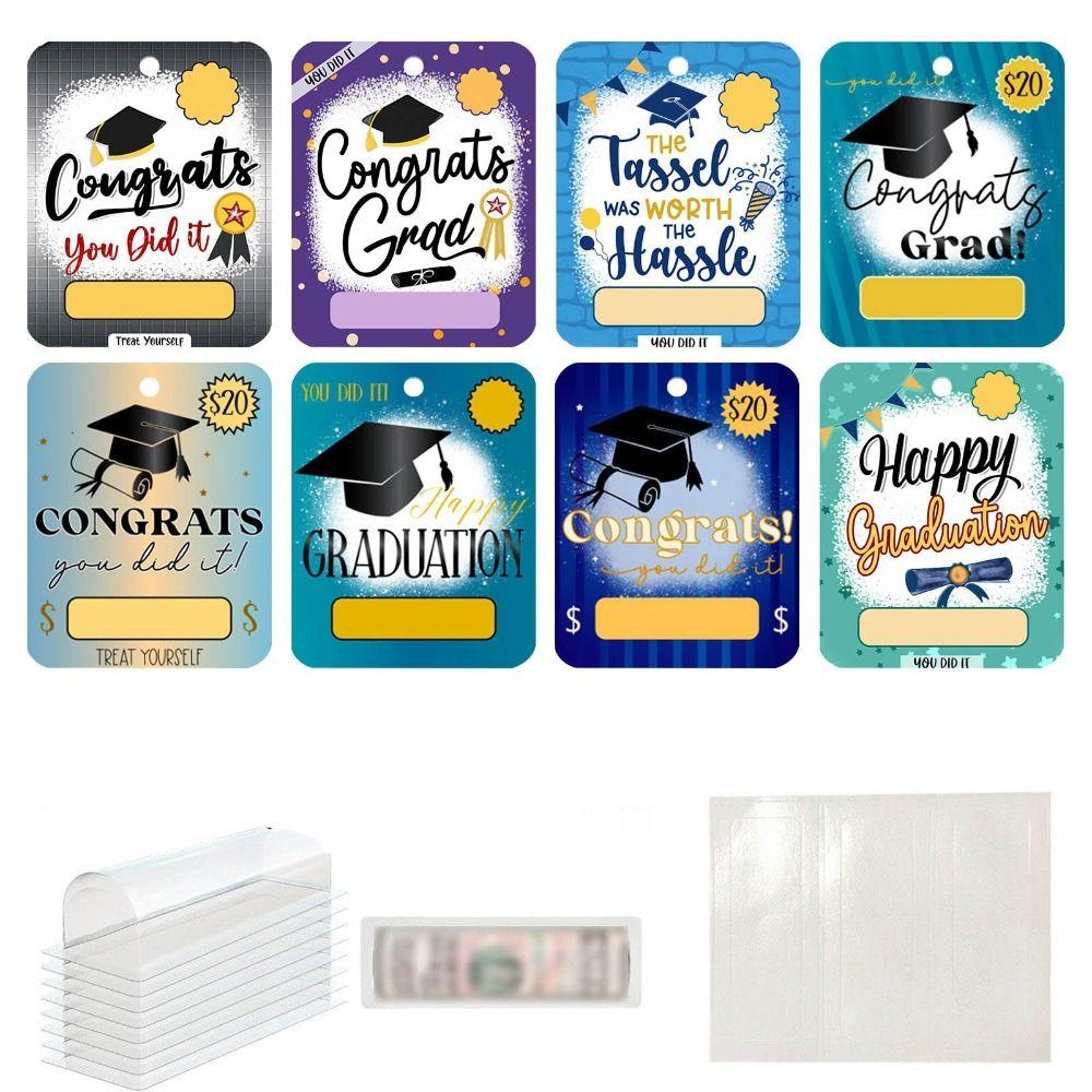 8pcs Gender-neutral Designs Graduation Wallet Classic Gold Black Paper Congratulations Notes Gift Card Holder Party Supplies