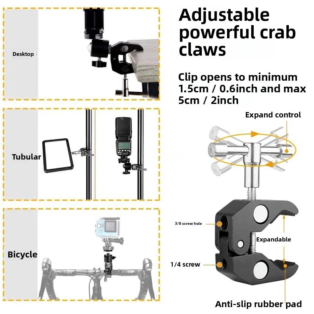 Magic Arm Clip Ballhead Clamp Double Ball Adapter Shoe Mount Adapter Tripod Monopod Clip for Monitor Led Light 1/4" Camera