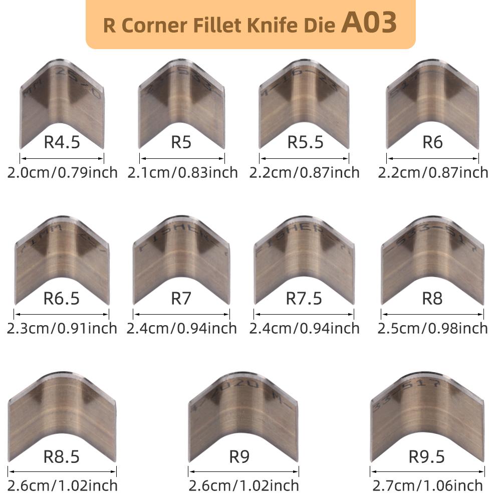 1Set Handmade Stamping Tools for Faux Leather, Metal Cutting Knife Mold, R-Angle Knife Mold, DIY Round Corner Cutting Knife Mold