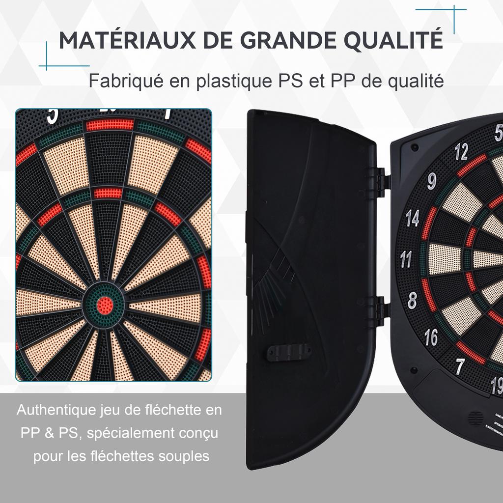 Electronic Dartboard with Cover, 26 Games, up to 8 Players, LCD Display, Speaker, Black