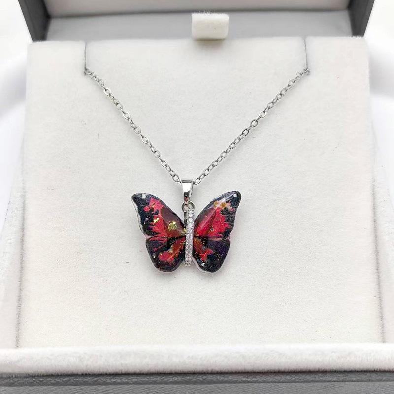 1 Pcs Fashion Fairy Color Butterfly Copper Pendant Necklace Women's Collarbone Chain Girls' Elegant Minimalist Accessories