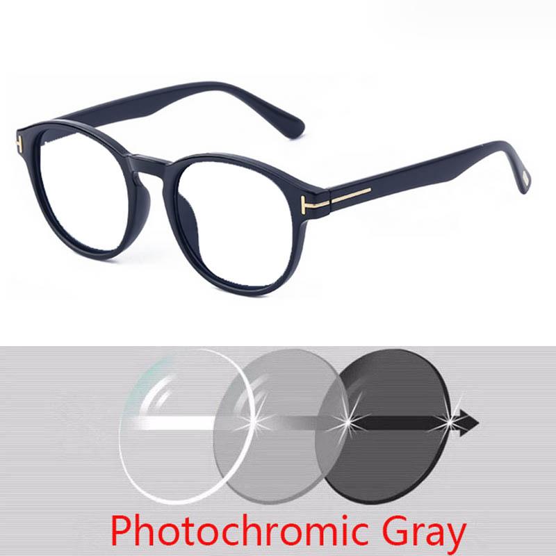 Women Round Tom Sun Glasses Female Oval White Frame Eyewear Myopia Nerd Photochromic Prescription 0 -0.25 -0.5 -1.0 To -6