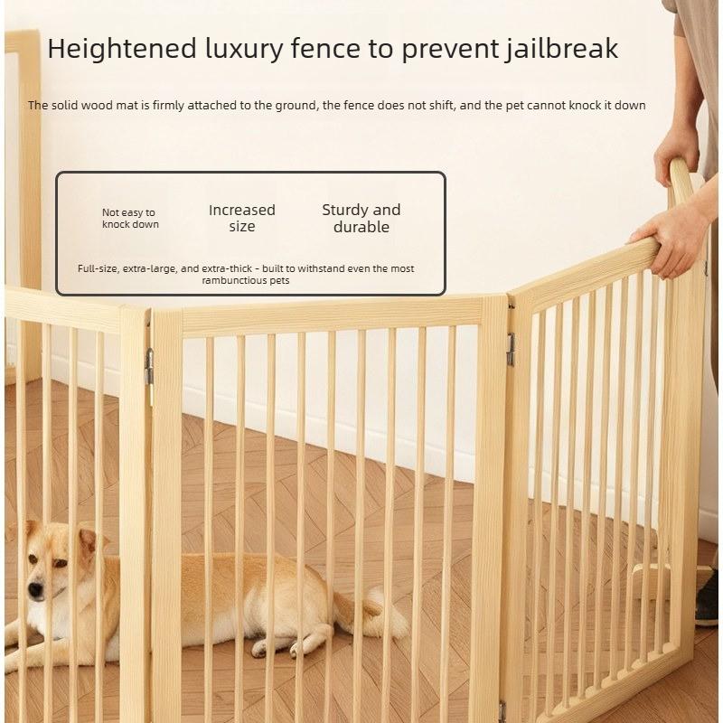 Solid Wood Pet Playpen, Foldable Tall Safety Barrier Gate, Adjustable Height Indoor Isolation Fence for Dogs & Cats Home