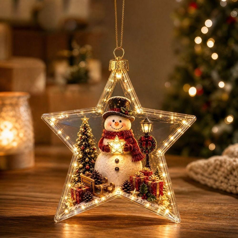 2D Flat Pattern Light Up Ornament Lightweight Clear Star Pendant Holiday Party