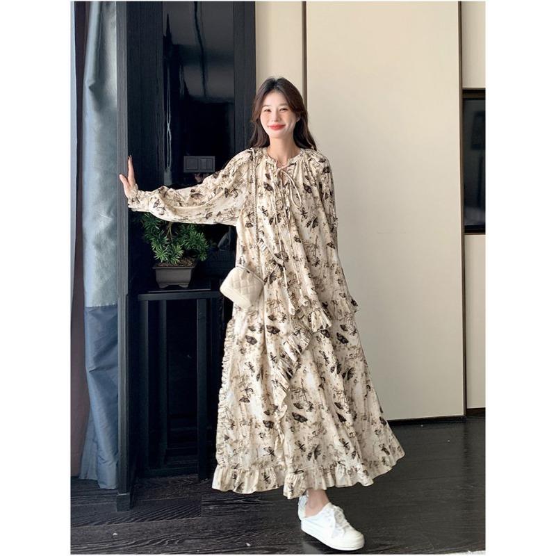 Women s Butterfly Print Long Sleeve Maxi Dress V Neck Loose Casual Flowy Dress S