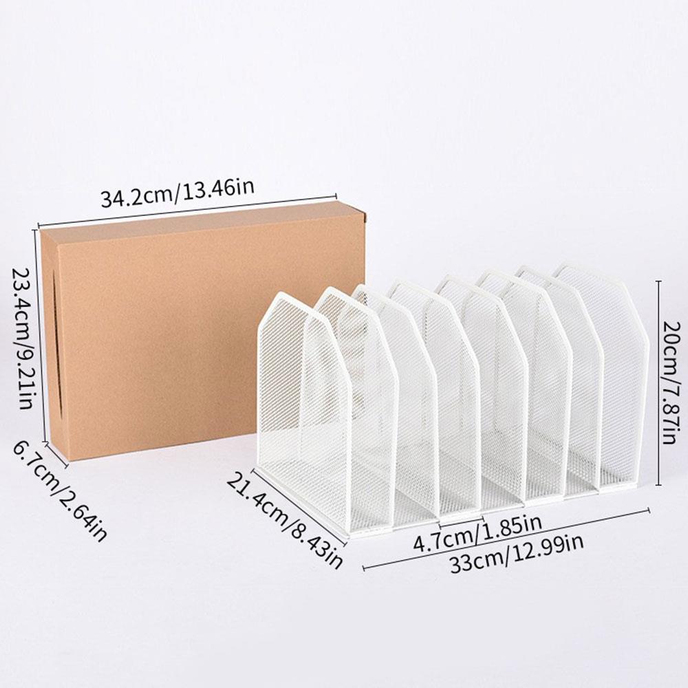 5/7 Segment Mesh Desk Organizer Adjustable Black Iron Bookshelf Vertical Office File Rack Mesh File Folder Stand Sorter