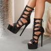 Modă de Vară Sandale Femei cu Vârf Decupat, Nituri, Barete Înguste, Platformă, Tocuri Stiletto, Cataramă, Pantofi cu Barete