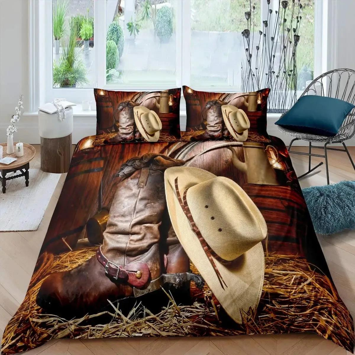 

Western Cowboy Duvet Cover Set Farmhouse Bedding Set Vintage Comforter Cover Set For Boy Teens With Pillowcase Queen Size 70x133cm