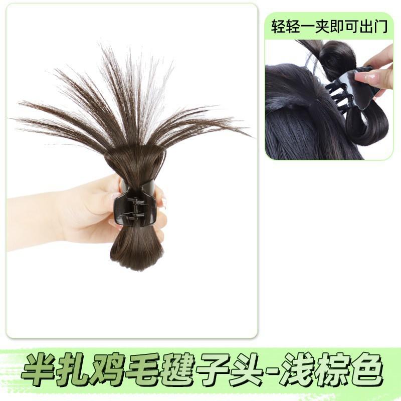 Chicken Feather Bun Wig Ponytail Women New Chinese Style Hair Clip