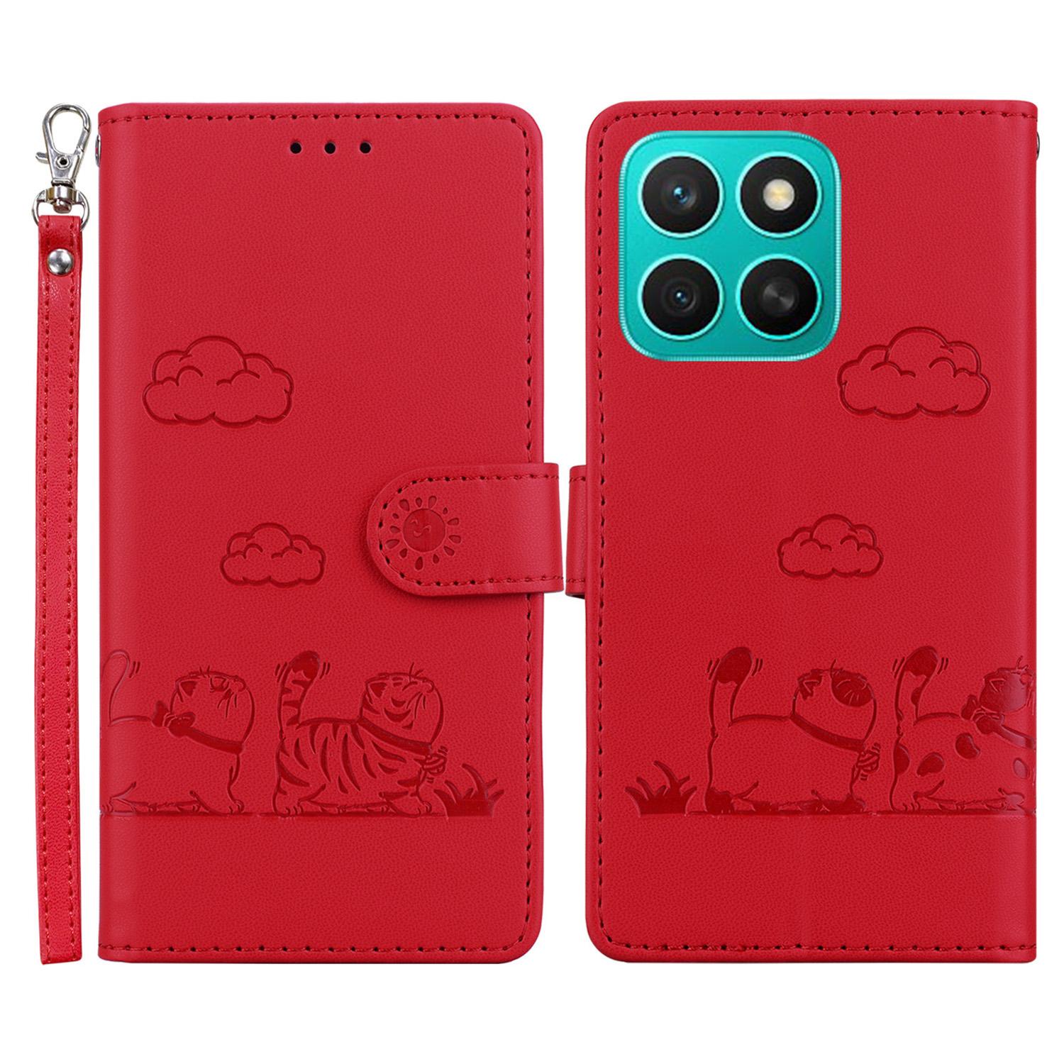 

For Honor X8c 4G Case RFID Blocking Kitten Pattern TPU + PU Leather Phone Cover D