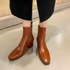 Francouzské čtvercové špičky střední podpatek silný podpatek krátké boty dámské 2025 podzim a zima nové korejská verze hovězí kůže jednoduché a všestranné elastické
