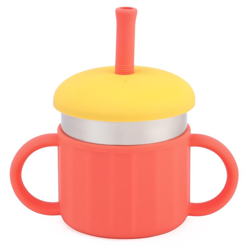 6-Month-Old Baby Anti-Choke Duckbill Cup Feeding Bottle Baby Straw Drinking Water Anti-Choke Stainless Steel Children's Water Cup
