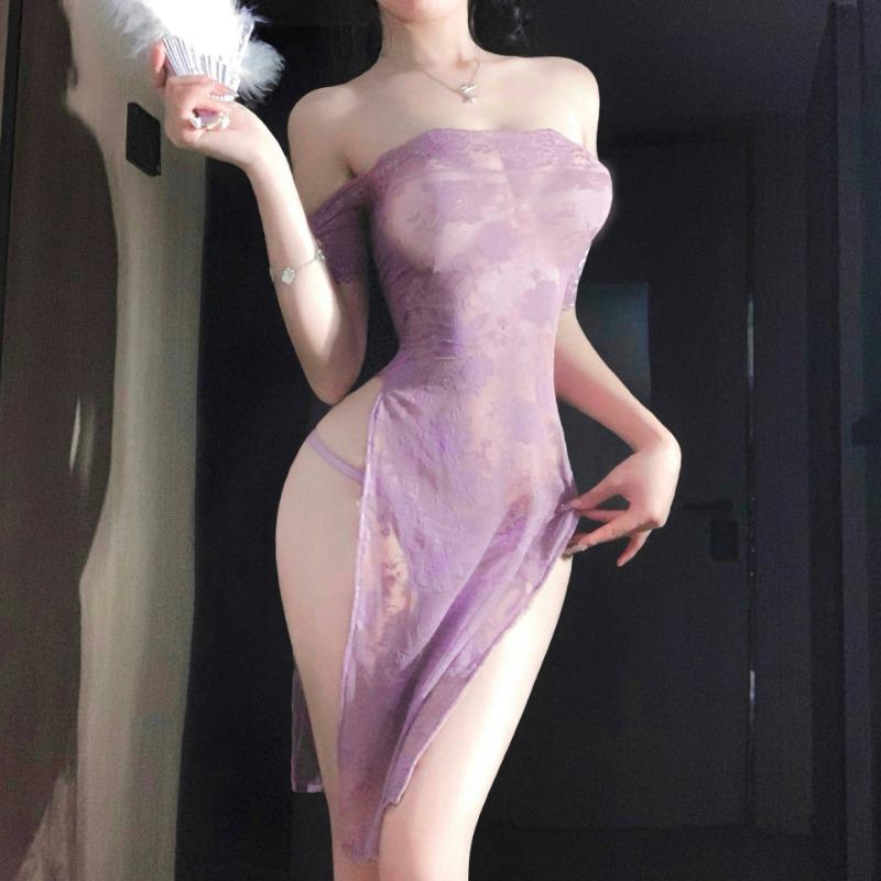 Sex Underwear Purple Pure Desire Dress Pajama Set Sexy Buttocks Free Temptation Lace Uniform Woman